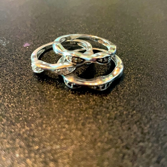 White/Champage/Black Diamond Sterling Silver Rings - Picture 1 of 3